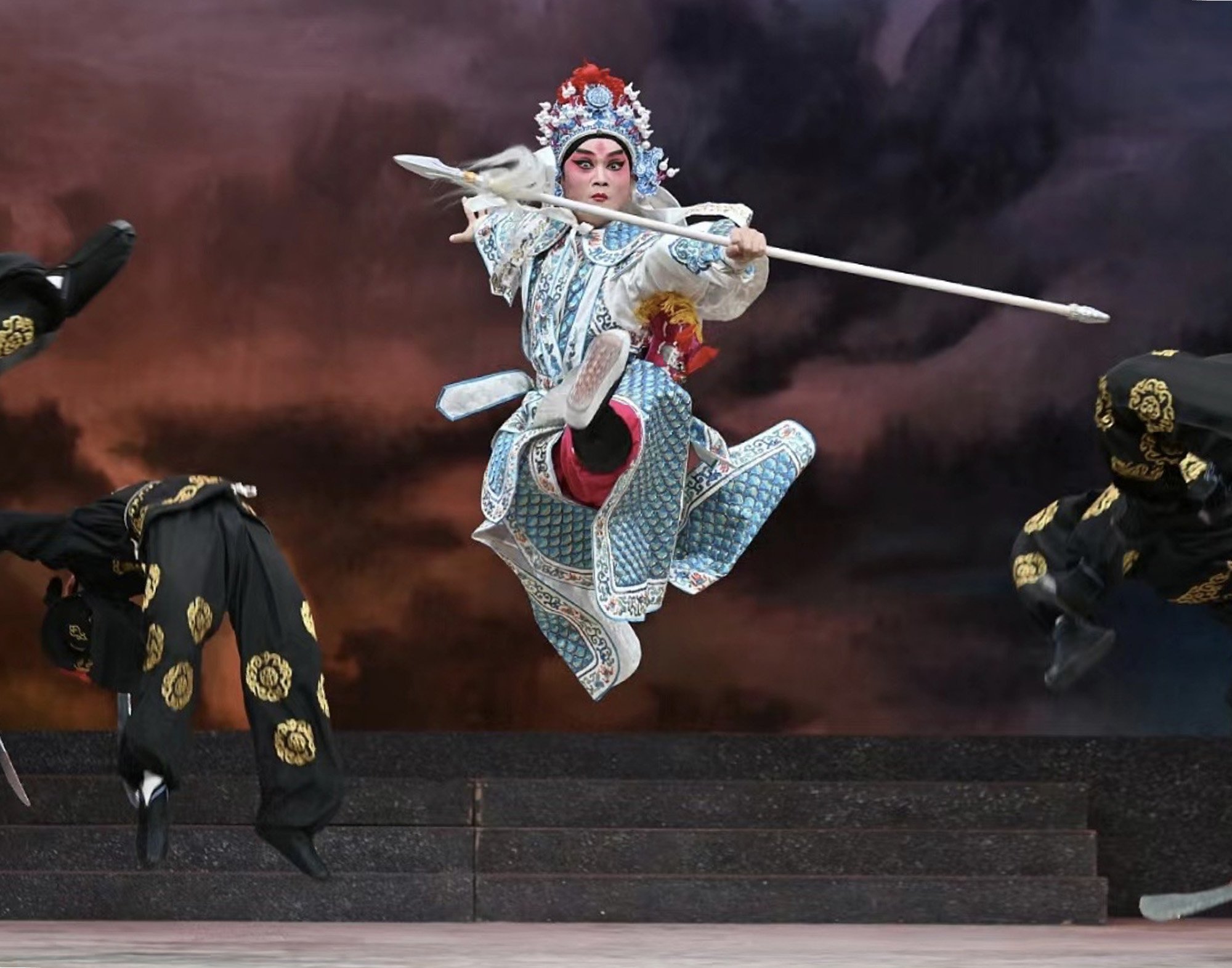 Expressive close-up of a Cantonese Opera actor's makeup